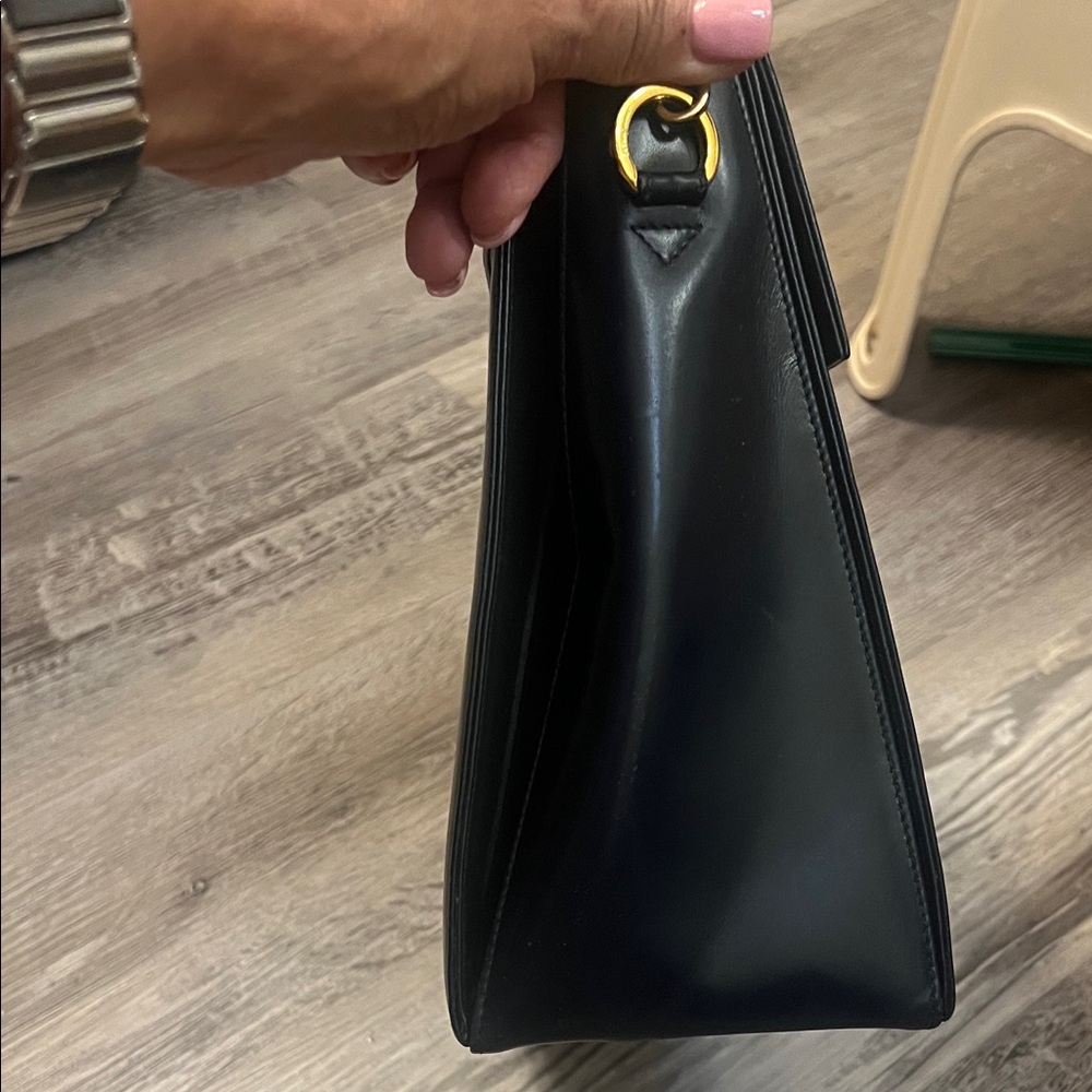 SOLD-SOLD Salvatore Ferragamo Elegant Navy blue Handbag with Gold Accents - Picture 5 of 10
